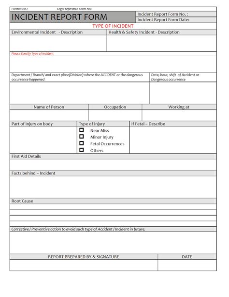 Printable Incident Report Template