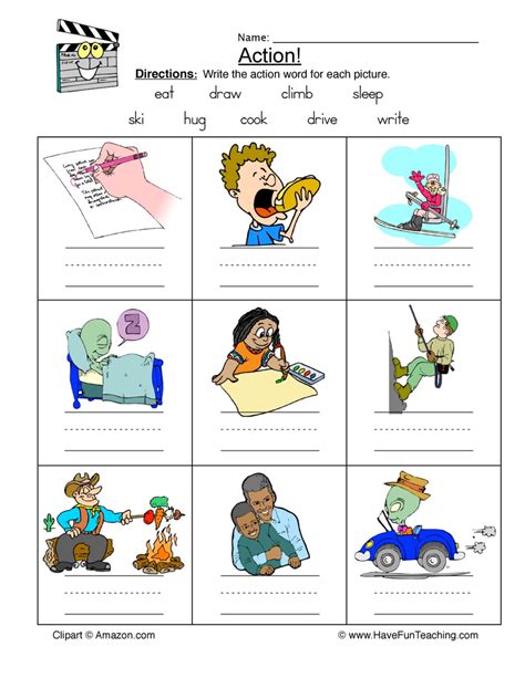 Identifying Action Words Worksheet Have Fun Teaching Action Verbs My