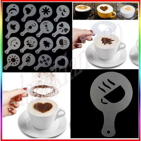 16 Pcs - Set Cetakan Kopi Latte Art - Template Desain Latte Art