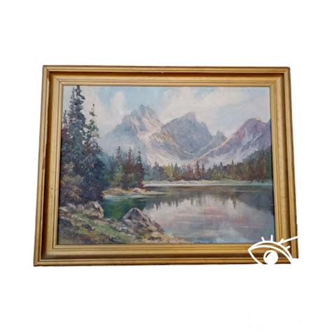 Anton J Dembenski Oil On Panel Mountain Lake Landscape
