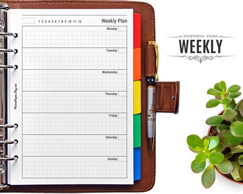 A5 Printable Undated Weekly Planner Filofax Week On One Page Etsy