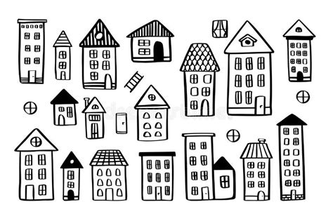 Various Houses Doodle Set Vector Hand Drawn Doodle Style Stock Vector