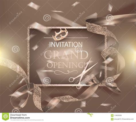 Grand Opening Banner With Beige Curly Sparkling Ribbons Stock Vector
