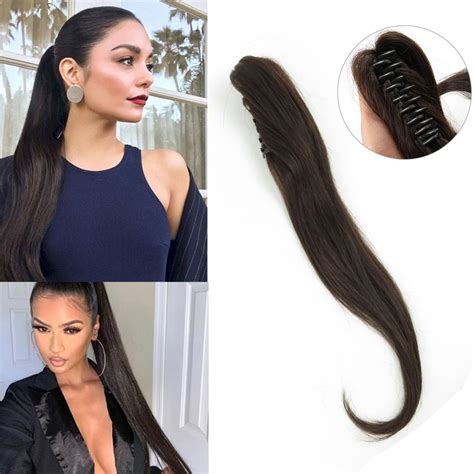 Remeehi Straight Hairpieces Jaw Claw Clip Ponytail Extensions 100 Real