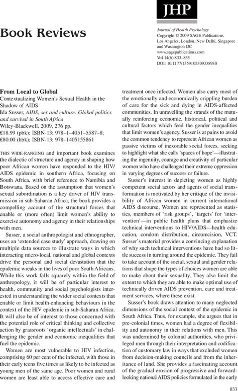 Book Review From Local To Global Contextualizing Womens Sexual Health In The Shadow Of Aids