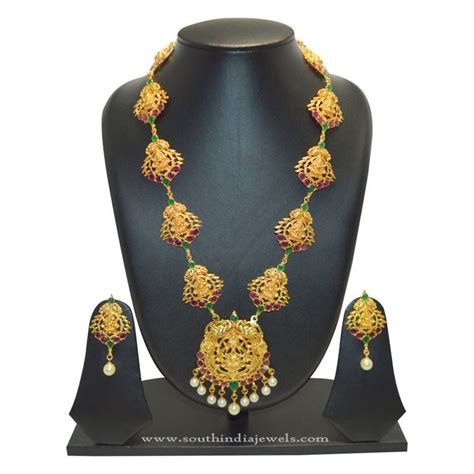 long temple lakshmi necklace sets gold plated long temple necklace sets long… necklace set