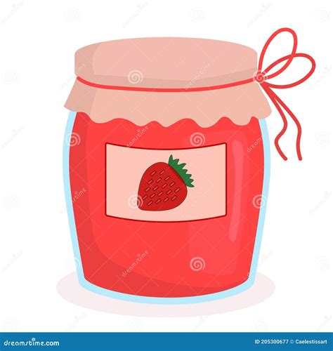 Strawberry Jam Jar Cute Vector Illustration Vintage Glass Container