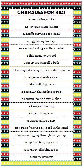 Family movie charades game cards. Kids Charades Ideas (Free Printable) - Moms & Munchkins ...