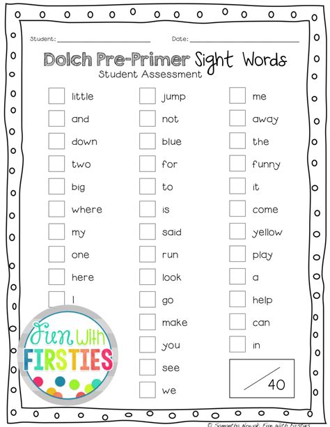 Dolch Primer Sight Words Assessment Violet Pelletiers Sight Words