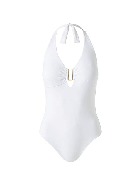 Melissa Odabash Tampa White Supportive Halterneck Swimsuit Official
