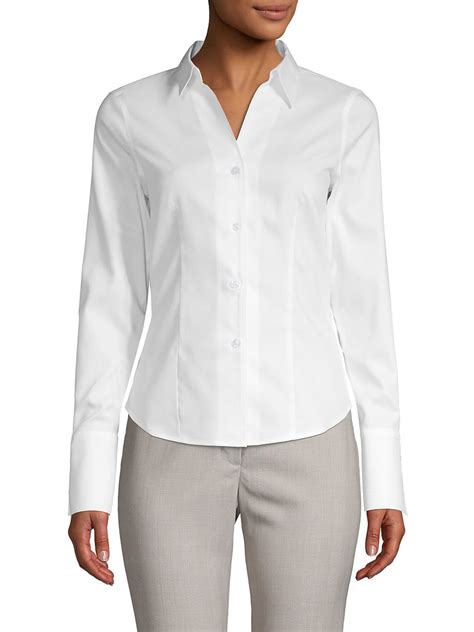 Calvin Klein Womens White Long Sleeve Collared Button Up Top Petites 4p