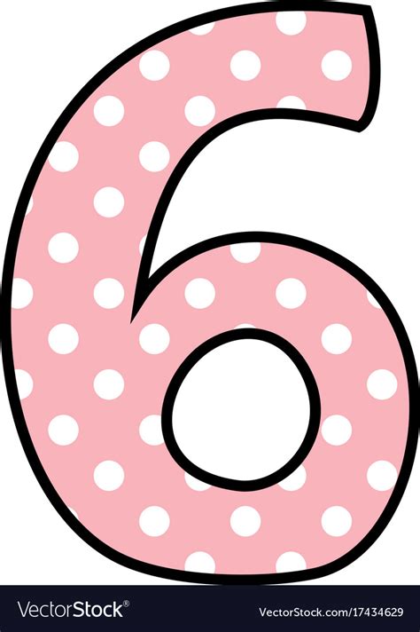 Number 6 With White Polka Dots On Pastel Pink Vector Image
