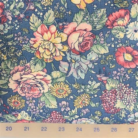 Cotton Blue Calico Fabric By The Yard Country Floral Etsy