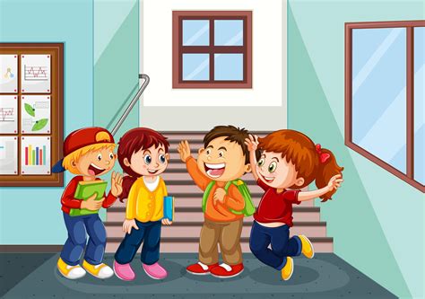 Happy Children In School Hallway 1424314 Vector Art At Vecteezy