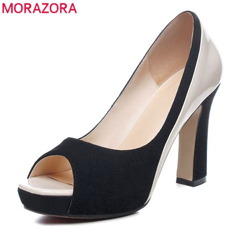 Morazora 2018 Fashion Pumps Women Shoes Peep Toe Elegant Dress Shoes