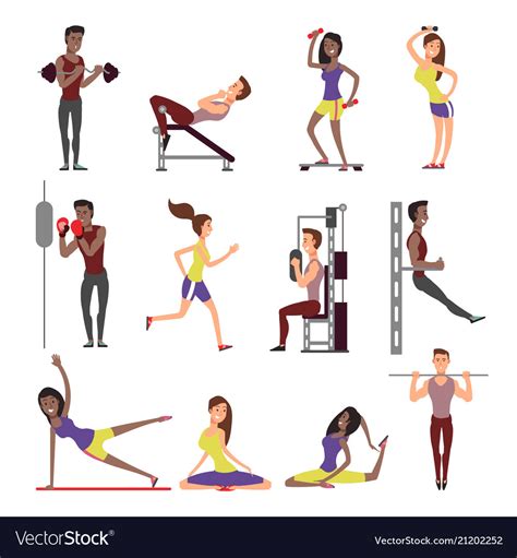 Fitness People Cartoon Characters Set Male Vector Image