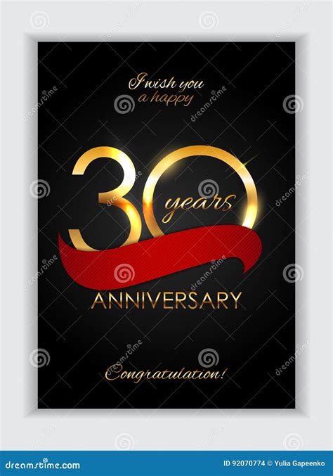 Template 30 Years Anniversary Congratulations Vector Illustration Stock