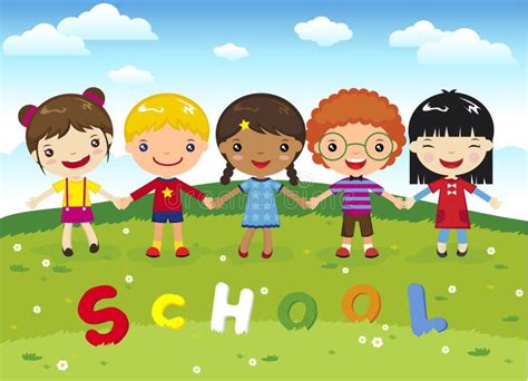 Happy School Children Cartoon
