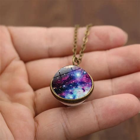 Universe Galaxy Nebula Double Sided Glass Ball Pendant Necklace Women