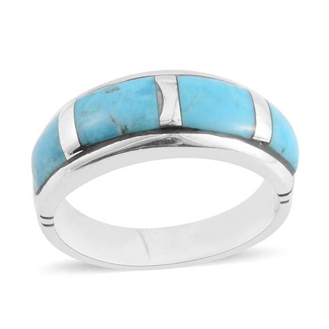 925 Sterling Silver Fancy Turquoise Band Fashion Ring For Women