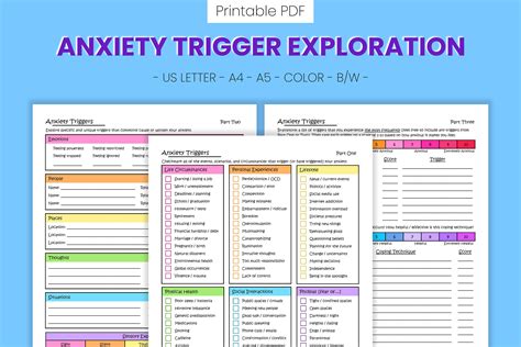 Anxiety Trigger Exploration Printable Worksheets Panic Etsy