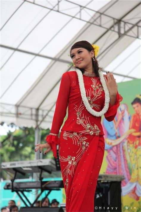 Thet Mon Myint With Red Color Myanmar Thingyan Fashion Dress