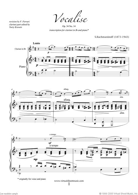 What music can i download for free? Rachmaninoff - Vocalise Op.34 No.14 sheet music for ...