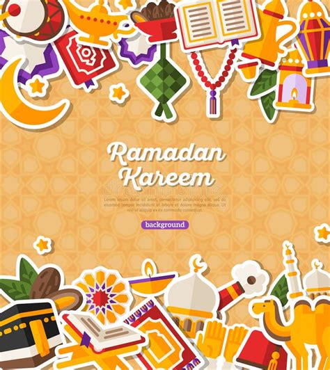 Ramadan Kareem Banner With Flat Stickers Stock Vector Illustration Of