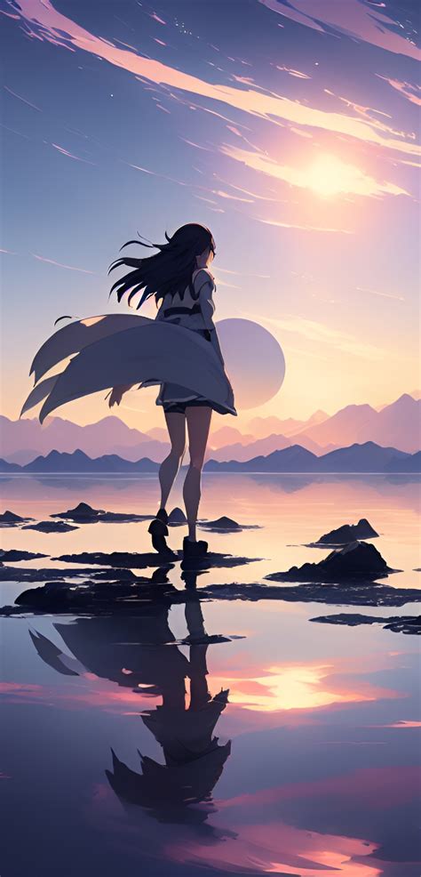 1080x2248 Anime Girl Walking On Water Hd Ai Art 1080x2248 Resolution