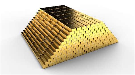 A Mountain Of Gold Ingots 3d Rendering Isolated On White Stock