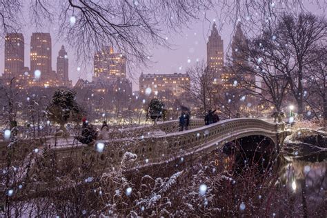 Bow Bridge In The Snow Central Park During The Winter At