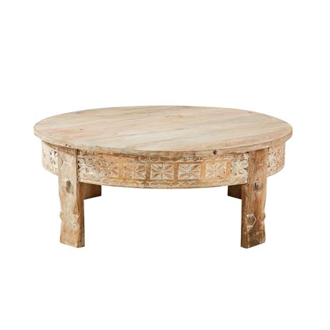 Set includes round coffee table and stored under this table is four nested stools. Carved Solid Mango Wood Round Coffee Table Manilal ...