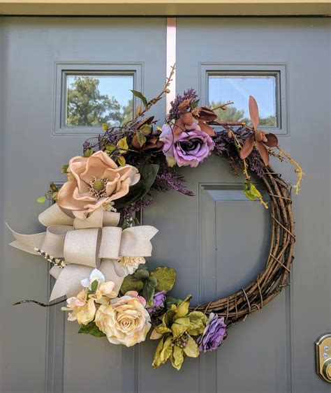 Purple Tan Fall Grapevine Wreath | Fall grapevine wreaths, Grapevine ...