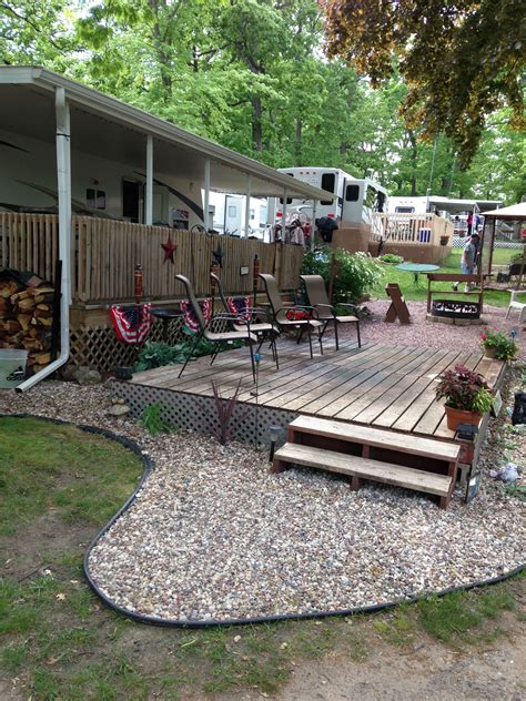 Added Additional Deck To Rv Site Campsite Decorating Rv Camping Rv
