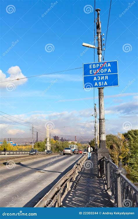 Road Sign About Europe And Asia Border Editorial Stock Image Image