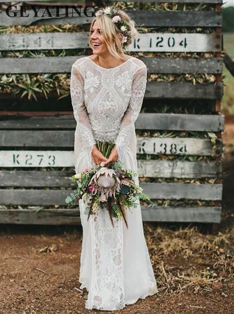 1,105 boho vintage wedding dress products are offered for sale by suppliers on alibaba.com, of which wedding dresses accounts for 17%, plus size dress & skirts accounts for 9. Vintage Lace Long Sleeves Boho Beach Wedding Dress 2019 ...