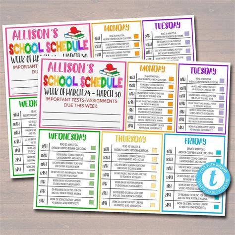 Homeschool Schedule Daily Weekly Subject Checklist Editable Diy