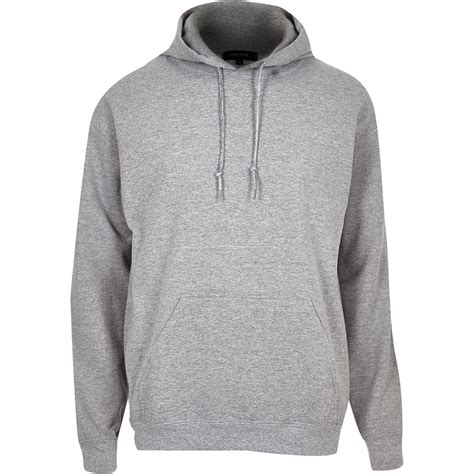 River Island Grey Cotton Hoodie In Grey For Men Lyst