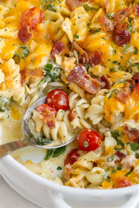 Cheesy Chicken Pasta Casserole Recipe With Spinach And Bacon Chicken