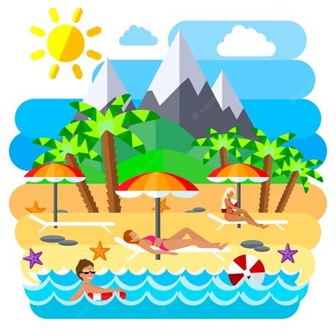 Premium Vector Summer Beach Flat Creative Concept Illustration Sun