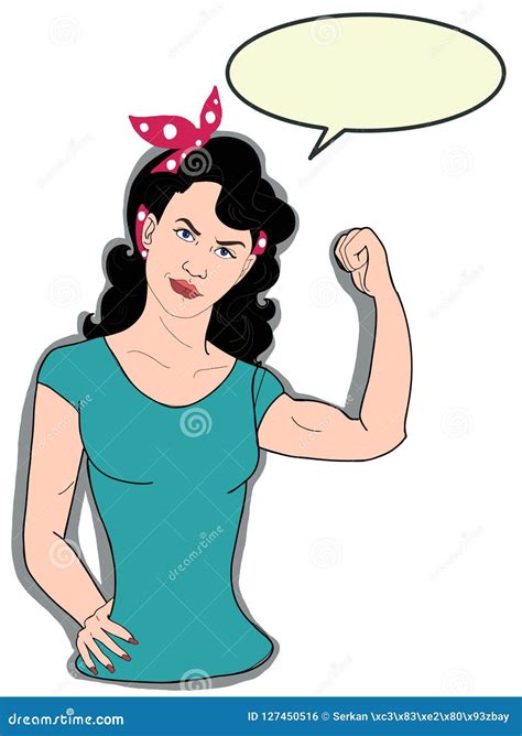 Pop Art Characters Strong Woman Fit Body Showing Arms And White