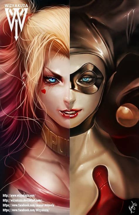 The artist decided to add blue and red highlights which is something a lot of other fan artists do. Harley Quinn Split Art Print