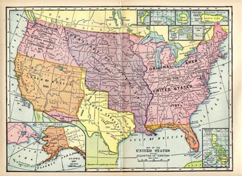 1906 Map Of The United States Showing Acquisition Of Territory United