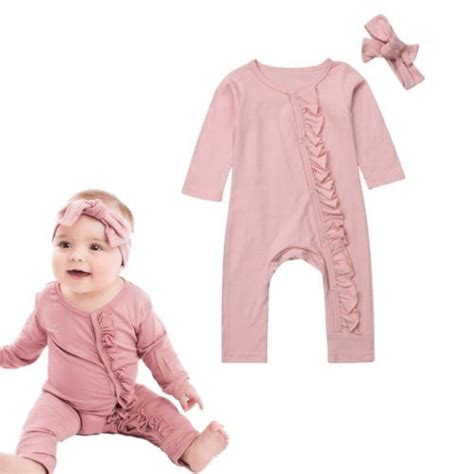 Newborn Infant Baby Girls Ruffle Long Sleeve Cotton Romper Bodysuit