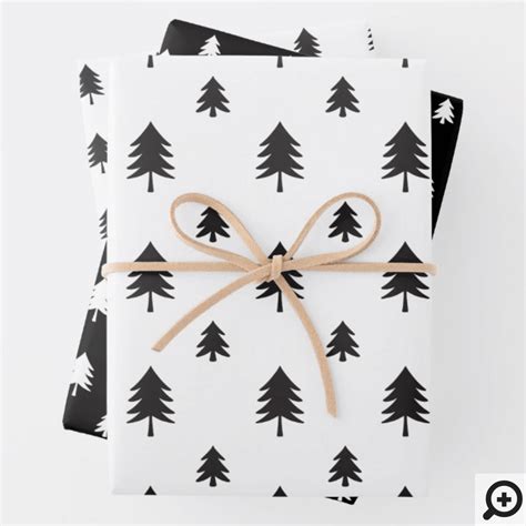 Black And White Modern Christmas Tree Pattern Wrapping Paper Sheets