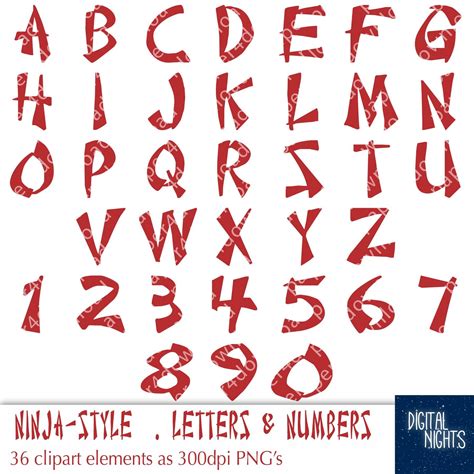 Red Ninja Alphabet 36 Ninja Style Letters And Numbers Etsy Australia
