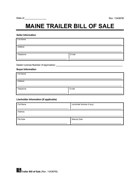 Free Maine Trailer Bill of Sale Template | PDF & Word | Legal Templates