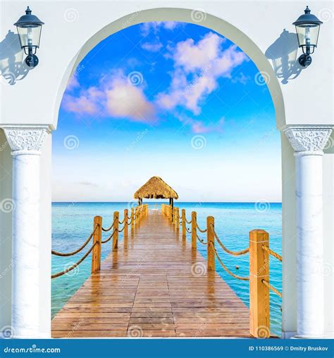 Wooden Open Door Arch Exit To The Beach Caribbean Dominican Republic