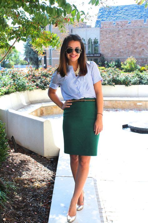 Pencil Skirt Look With Images Green Skirt Outfits
