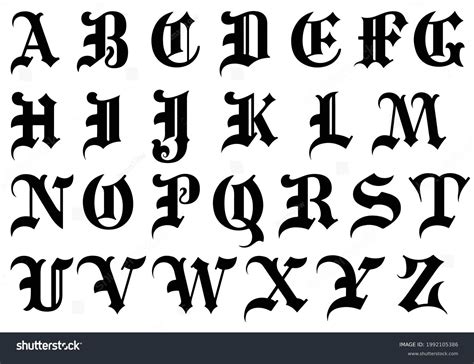 Old English Alphabet Alphabet Blackletter Script Stock Vector Royalty